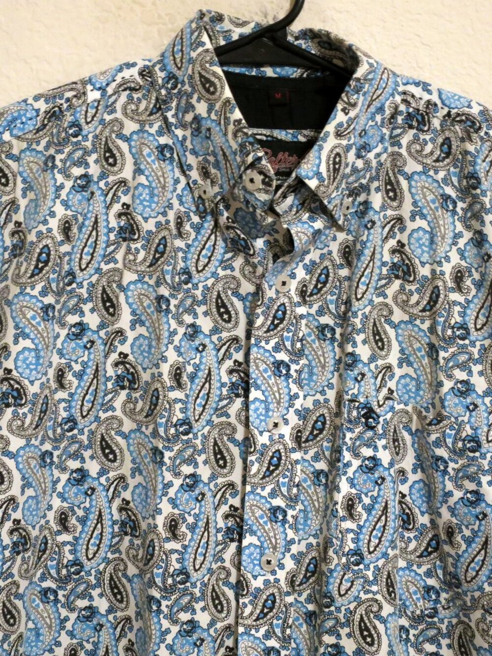 Rafter C Shirt Mens Medium Short Sleeve Button Western White Black Paisley